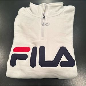FILA Pullover 1/4 Zip Long-Sleeve Sweater, White, Small